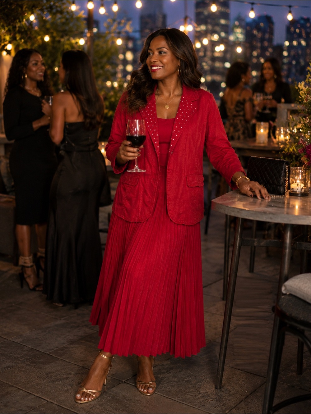 Vintage Devine Denim NY Classic Red Two-Piece Skirt Suit